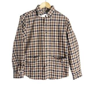 AYR Men’s Brown Navy Blue Plaid Check Long Sleeve Button Up Shirt Size XS